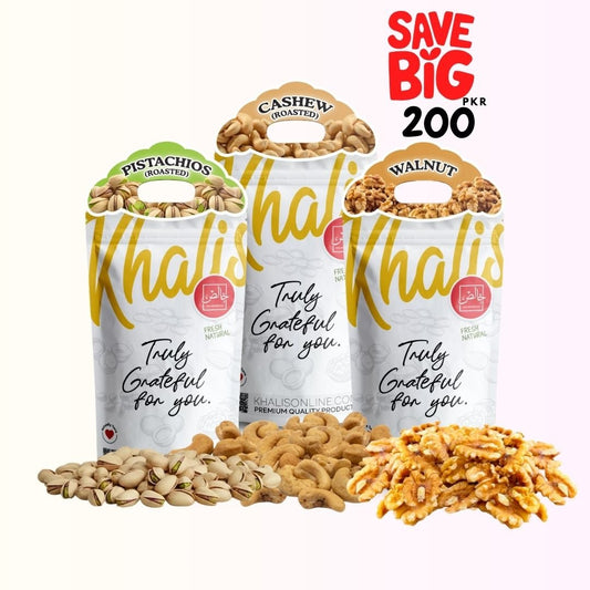 Premium Nuts Trio - Walnuts, Pistachios & Cashews - Khalis Online