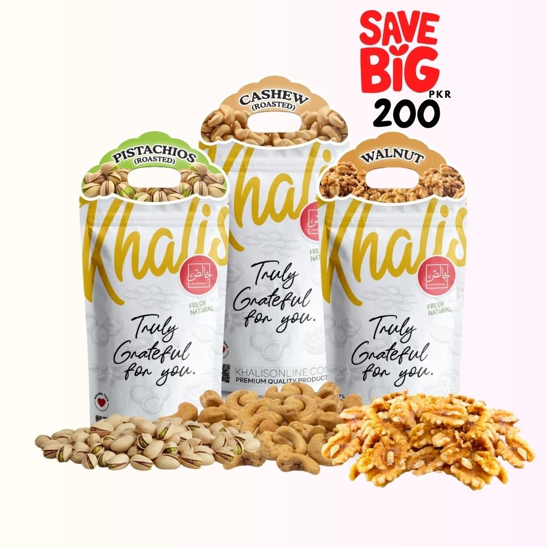Premium Nuts Trio - Walnuts, Pistachios & Cashews - Khalis Online